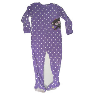 Carter’s Girl's 5t Pajamas Zip Up Fleece Sleeper Footed Purple White Polka Dots
